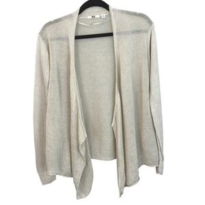 Uniqlo Natural Oatmeal 100% Linen Open Front Lightweight Cardigan size Medium